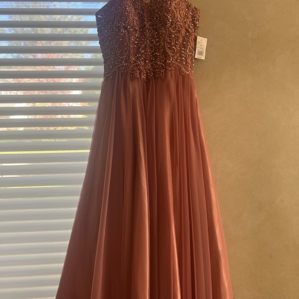 Elegant Beaded Gown in Rust
